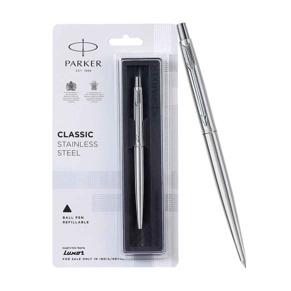Parker Classic Stainless Steel Chrome Trim Ball Pen | Ink Color - Blue | Gift For Employees