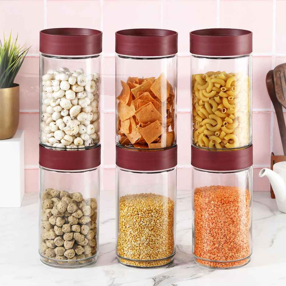 Cello Modustack Storage Jar (2 L x 6 pcs) - Maroon