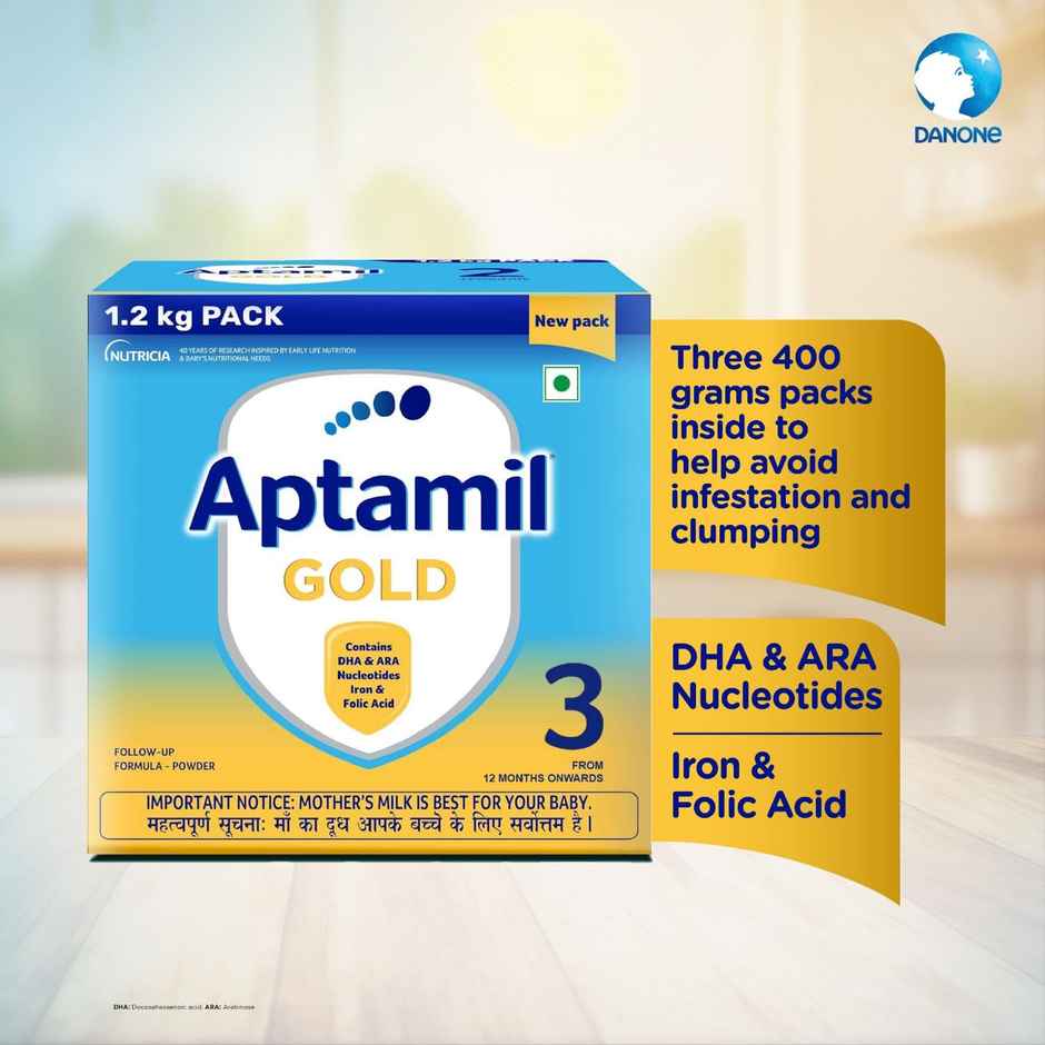 Aptamil Gold Infant Formula Milk Powder For Babies - Stage 3 | 12-24 Months | 1.2 Kgs - Large Pack
