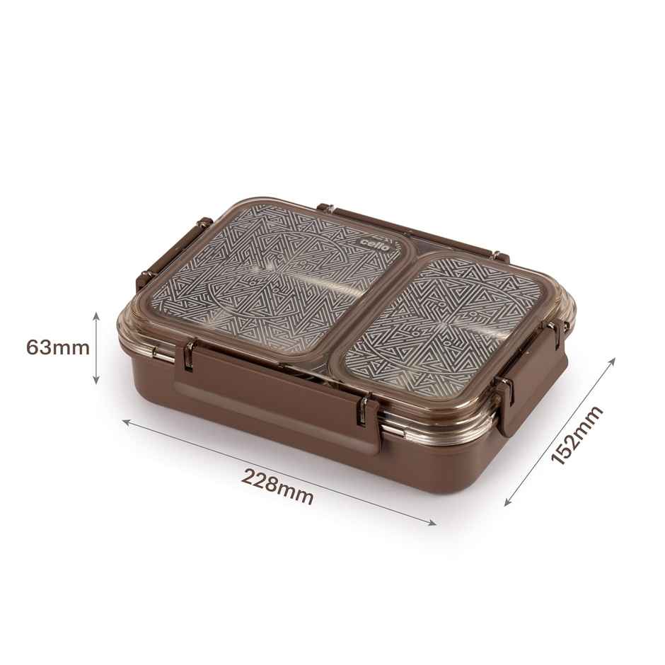 Cello Duo Medium PU Insulated Lunch Box Set of 1 | 4 Sided click Locks (Colour May Vary)