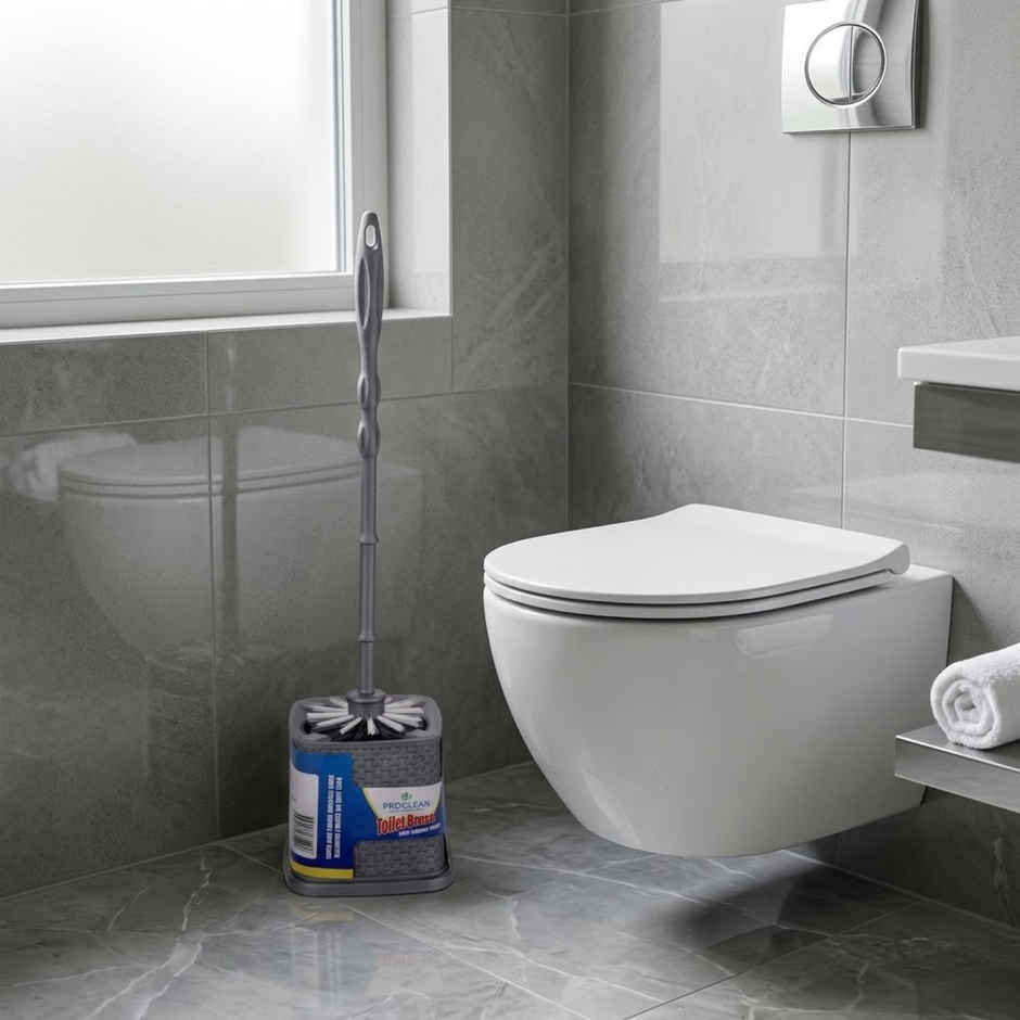 Proclean Round Toilet Brush with Square Holder Stand | Colour May Vary