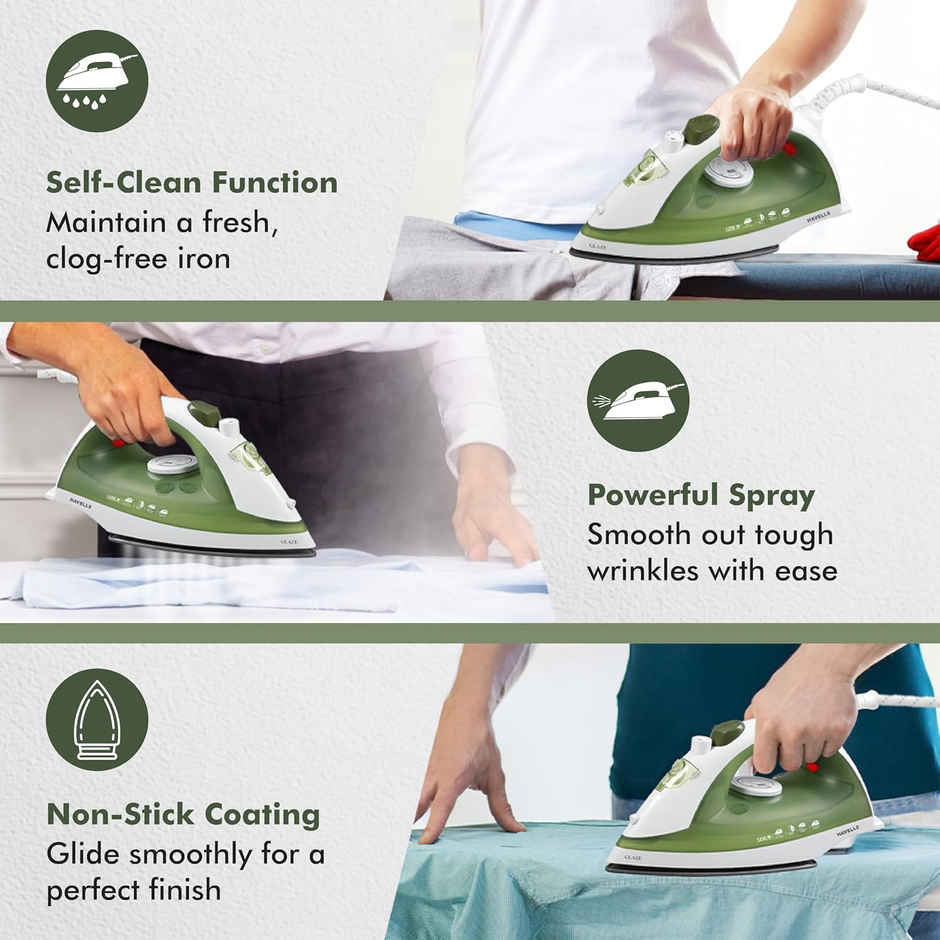 Havells Glaze 1250 Watts Steam Iron with Self Cleaning Function|Vertical & Horizontal Ironing