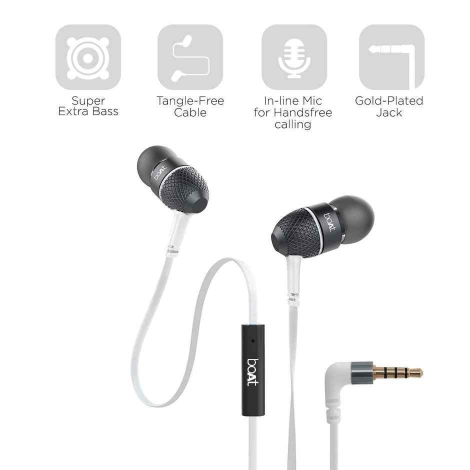 boAt Bassheads 220 in-Ear Wired Headphones with Mic (Frosty White)