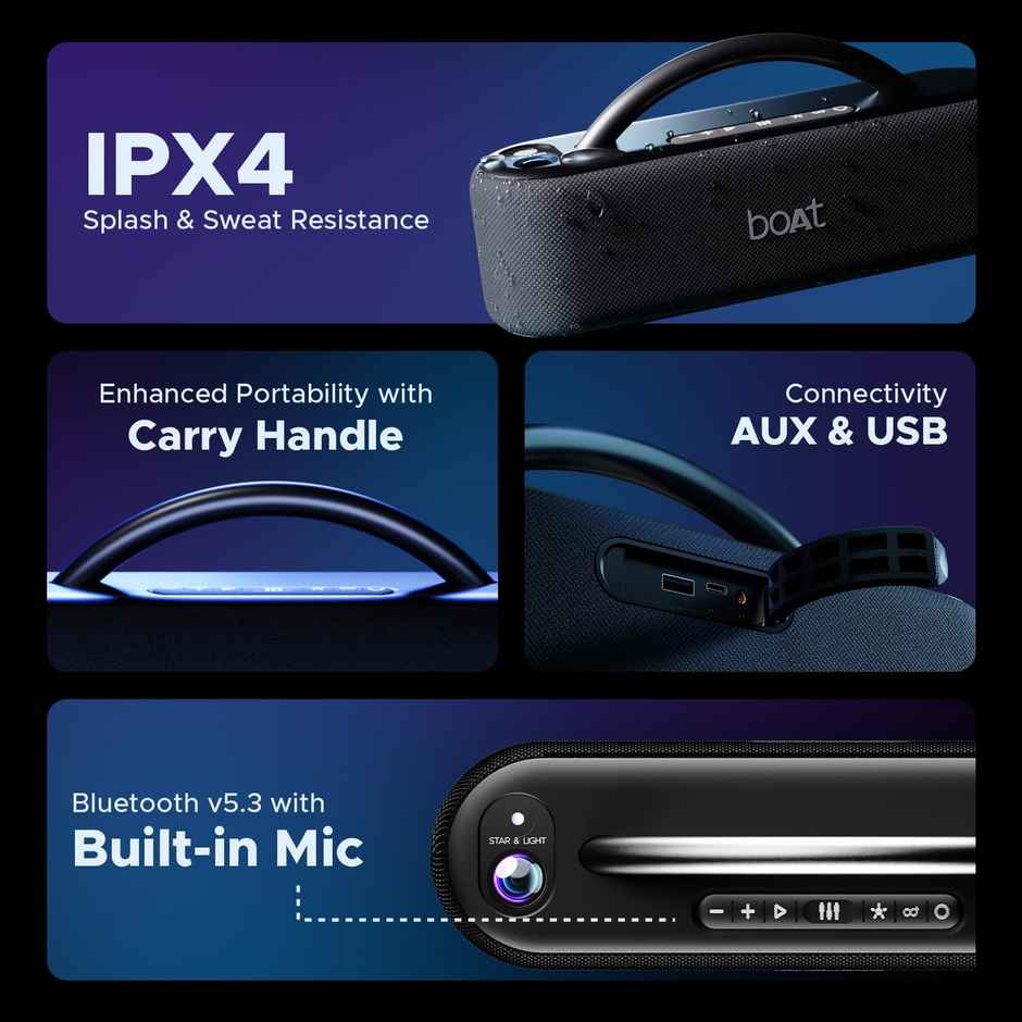 boAt Stone Lumos 60W BT Speaker | 7 Led Projection Modes | 9H Playtime | Midnight Black