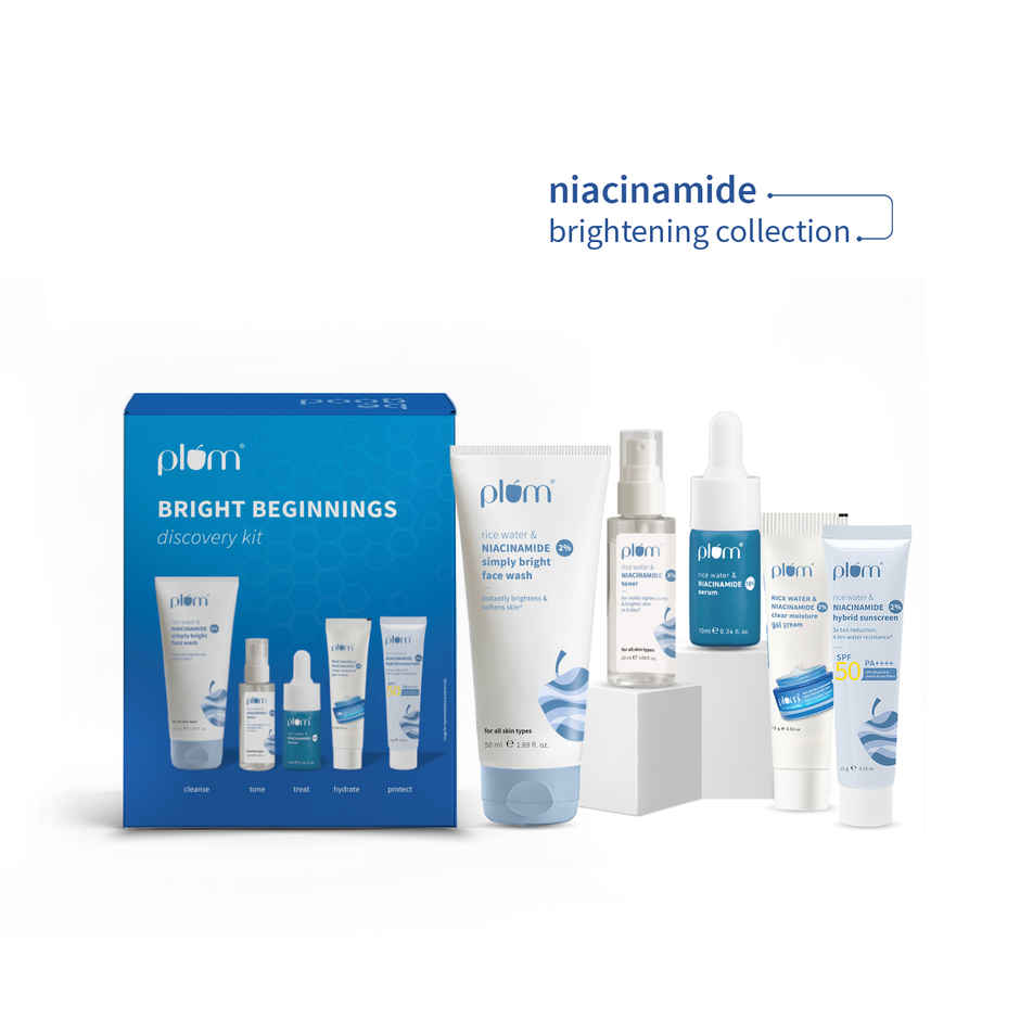 Plum Bright Beginnings Discovery Kit | Face Wash | Serum | Toner | Moisturizer | Sunscreen