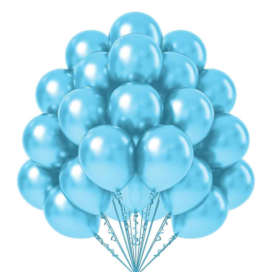 Just Party Light Blue Metallic Balloons - Pack Of 25 For Birthday Party Decoration