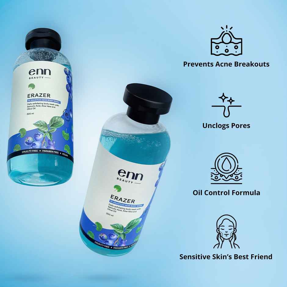 Enn Beauty Erazer 1 % Salicylic Acid Exfoliating Body Wash With Loofah -Prevents Body And Back Acne