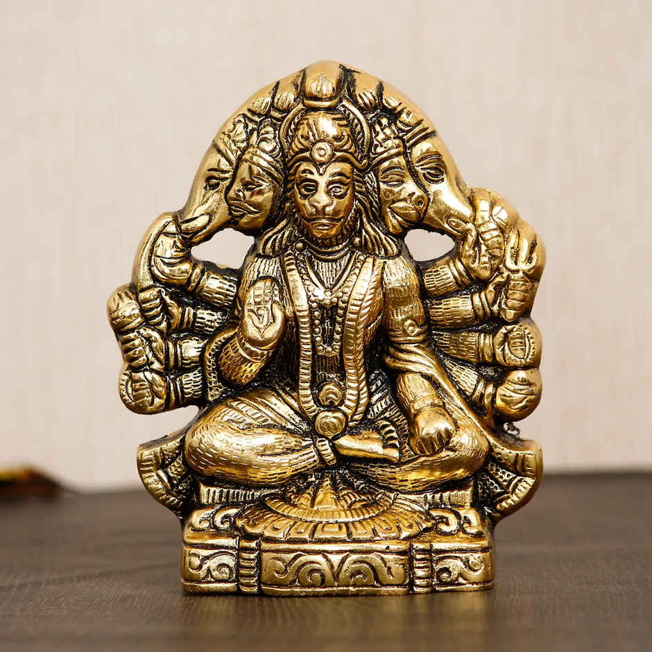 eCraftIndia Golden Metal Handcrafted Lord Panchmukhi Hanuman Statue