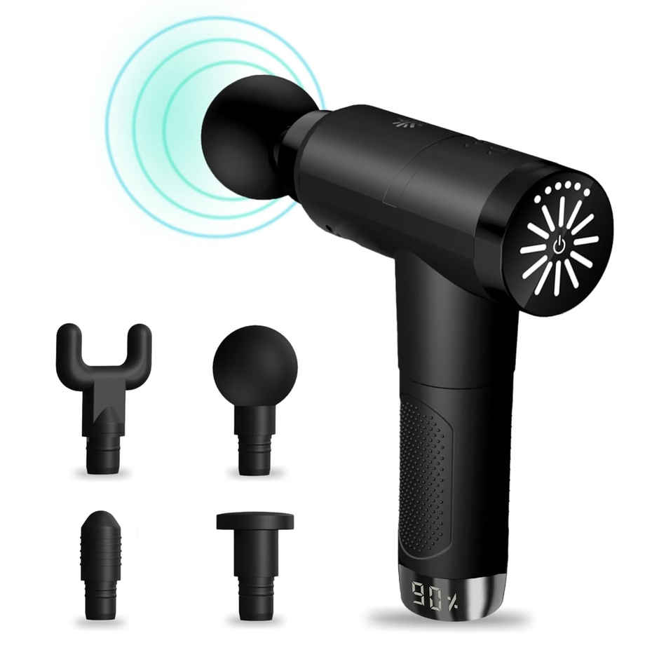 Cult Volt Pro Gun Massager, Silicone Round Head, 4500 mAh Battery, 4 Interchangeable Heads (Black)