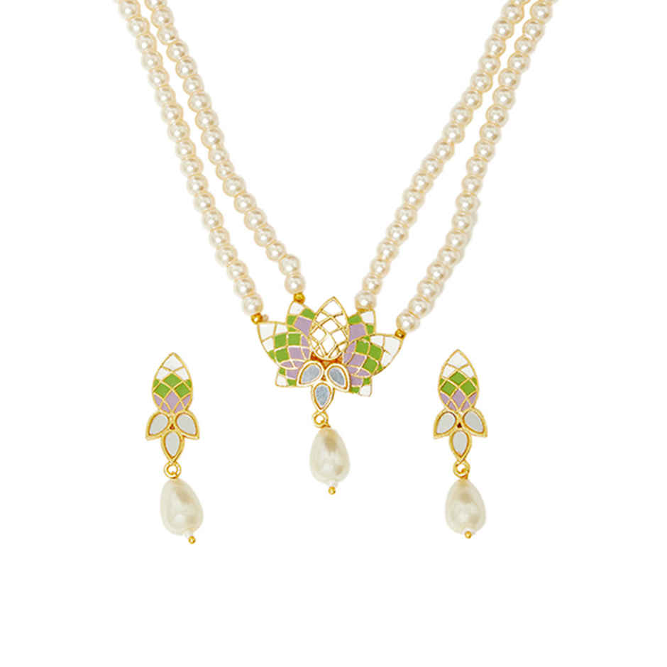 Voylla Festive Hues Pearl Multi Colour Jewellery Set