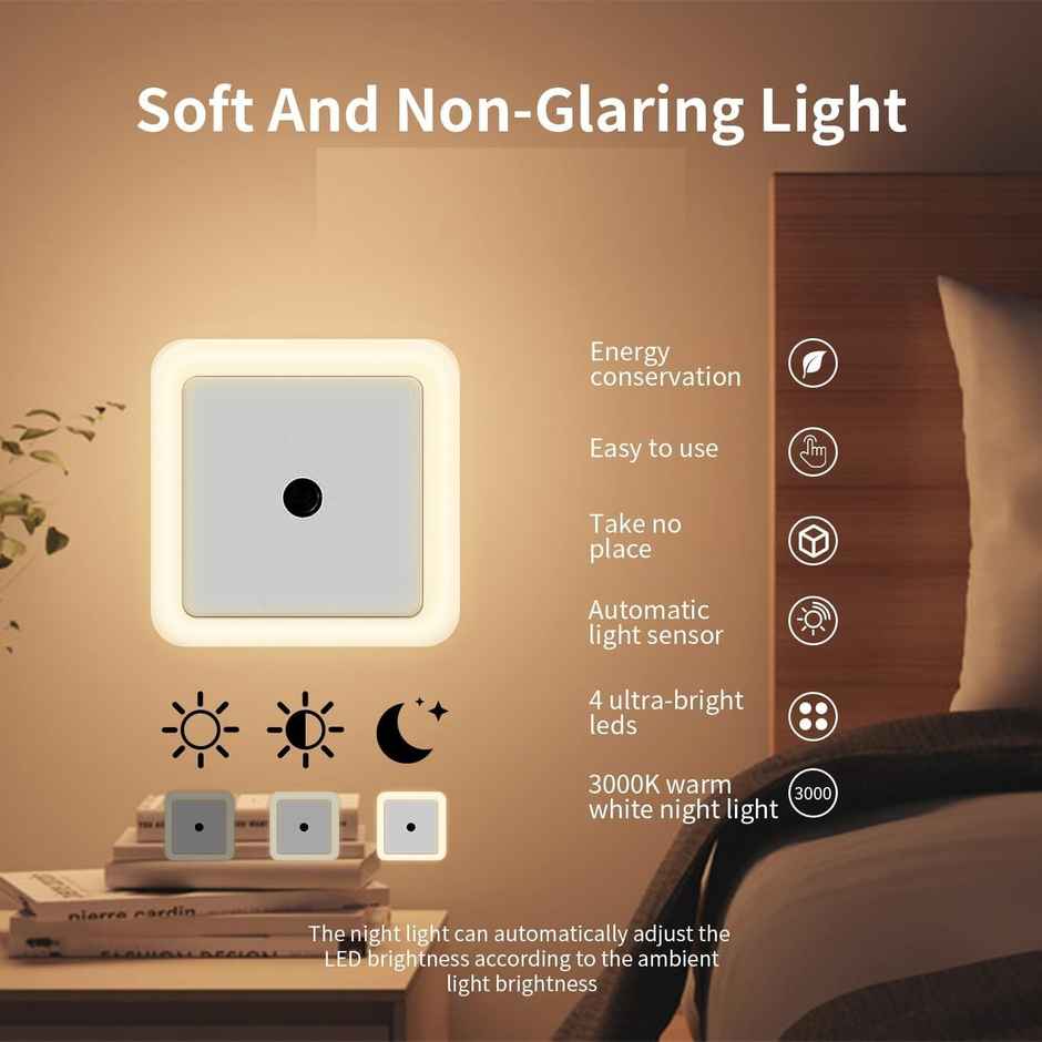 Festivora Smart Night Sensor Warm White Light Bulb | Automatic On/Off Dim Led | Night Light Combo 