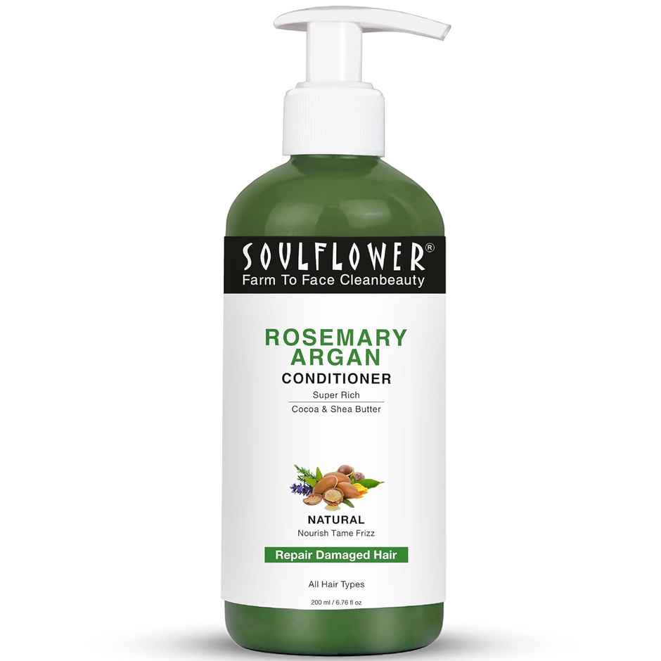 Soulflower Rosemary Argan Conditioner for Dry & Frizzy Hair, Damage Repair, Cocoa & Shea Butter