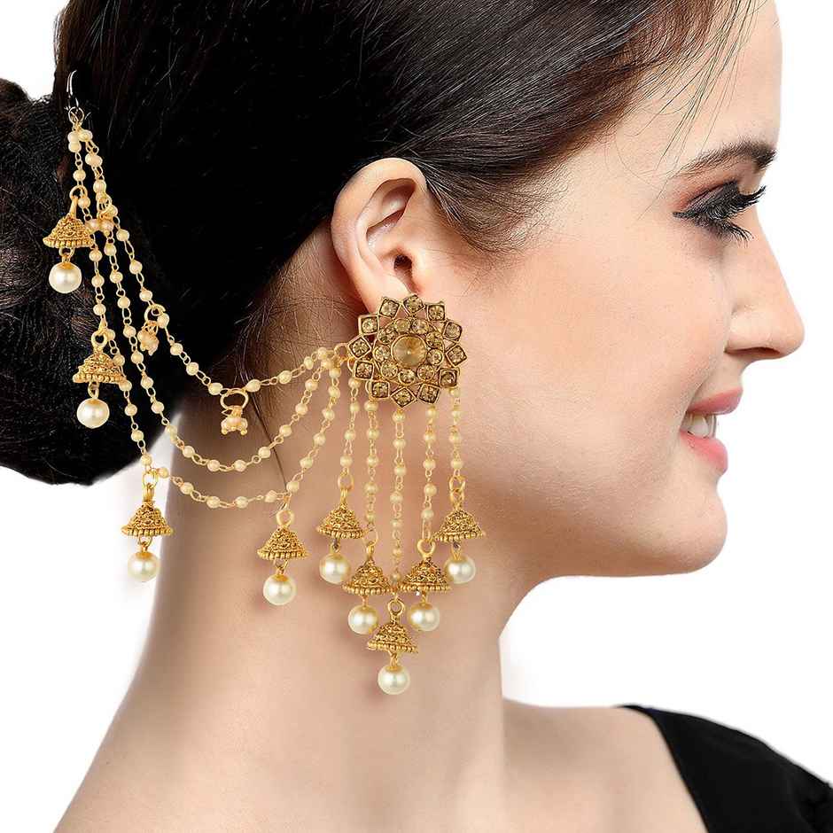 Sukkhi Attractive Gold Plated Bahubali Inspired Long Chain Jhumki Earrings For Women
