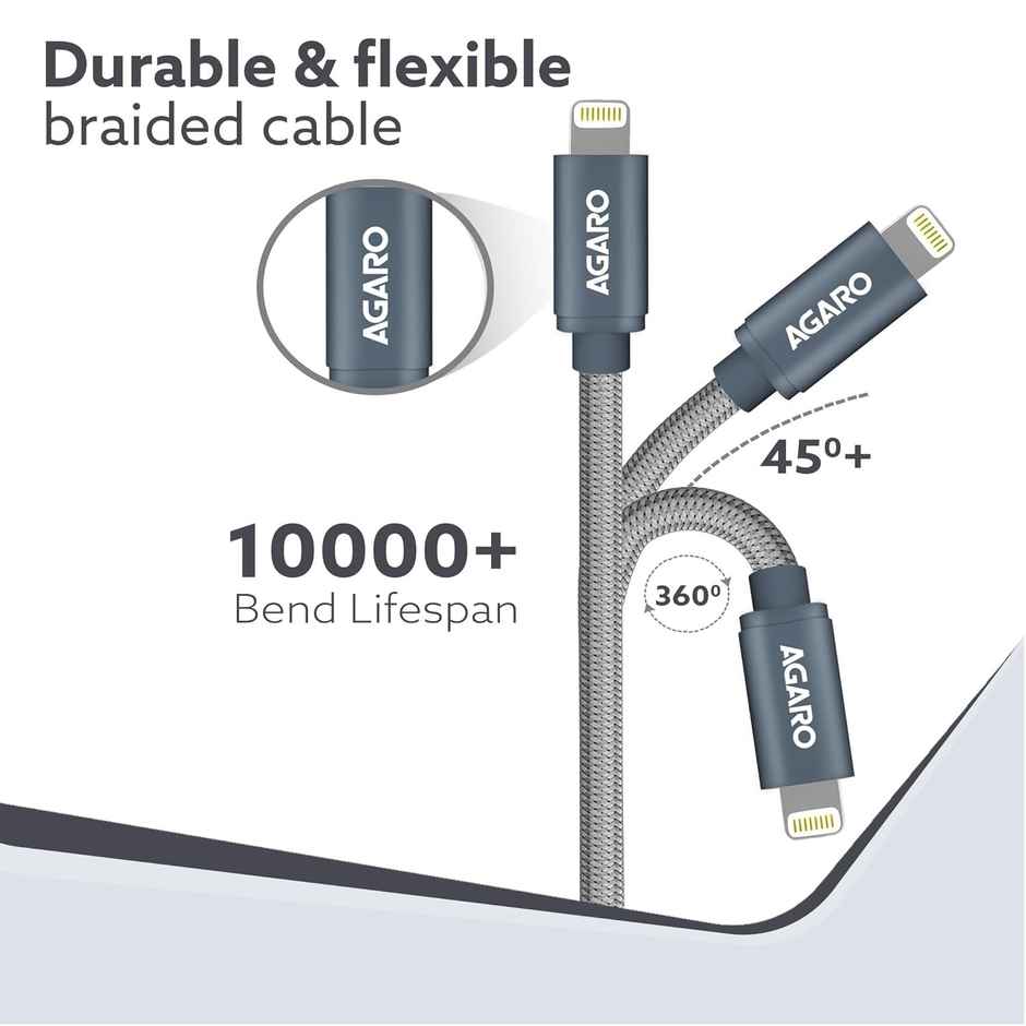 AGARO Blaze USB to Lightning Nylon Braided cable 1M - Grey
