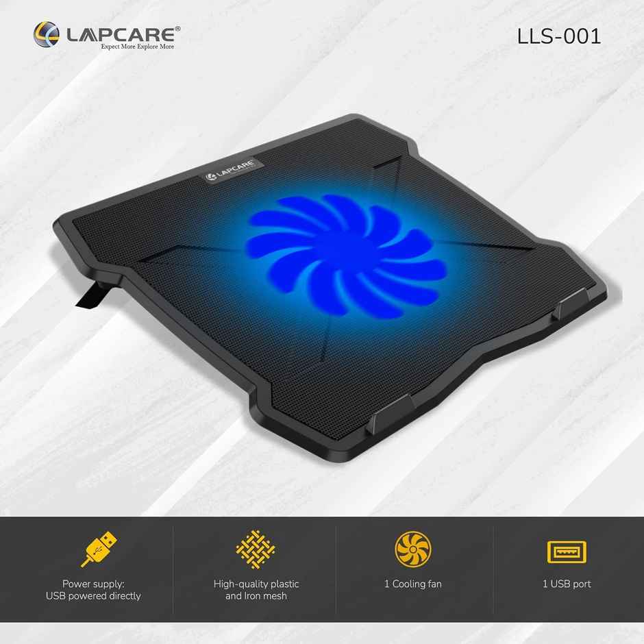 Lapcare Lapkool-I Laptop Cooling pad Compatible for up to 15.6" (39,6 cm) laptops, Features 1 USB Port - Ergonomically Designed Laptop Cooling Station with Low Noise - Black