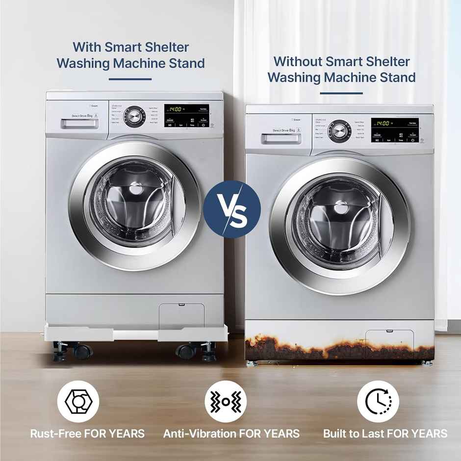 Smart Shelter Washing Machine Stand, Trolley With Wheels For Washing Machine & Fridge White, 160Kg