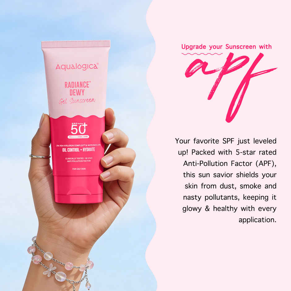 Aqualogica Radiance+ Dewy Lightweight Sunscreen Gel SPF 50+ PA+++ for Oily & Acne-Prone Skin | Tested On GenZ