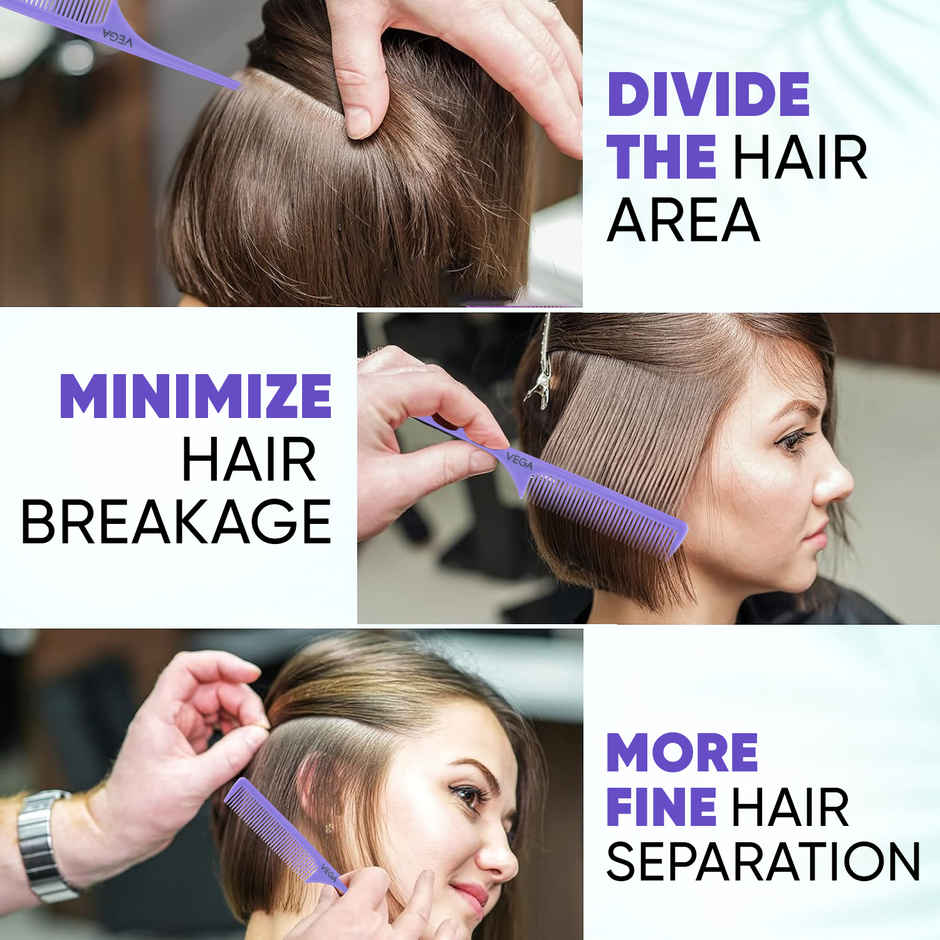 VEGA Tail Comb-Rat Tail Comb- Long Head With Long Tail For Men And Women | All Hair Types | 1272