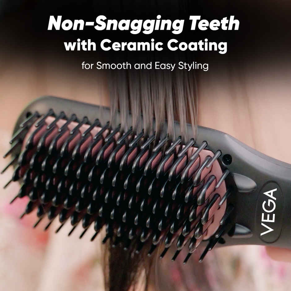 Vega Black Shine Hair Straightener Brush for Women, Straight in Min, (VHSB-04)