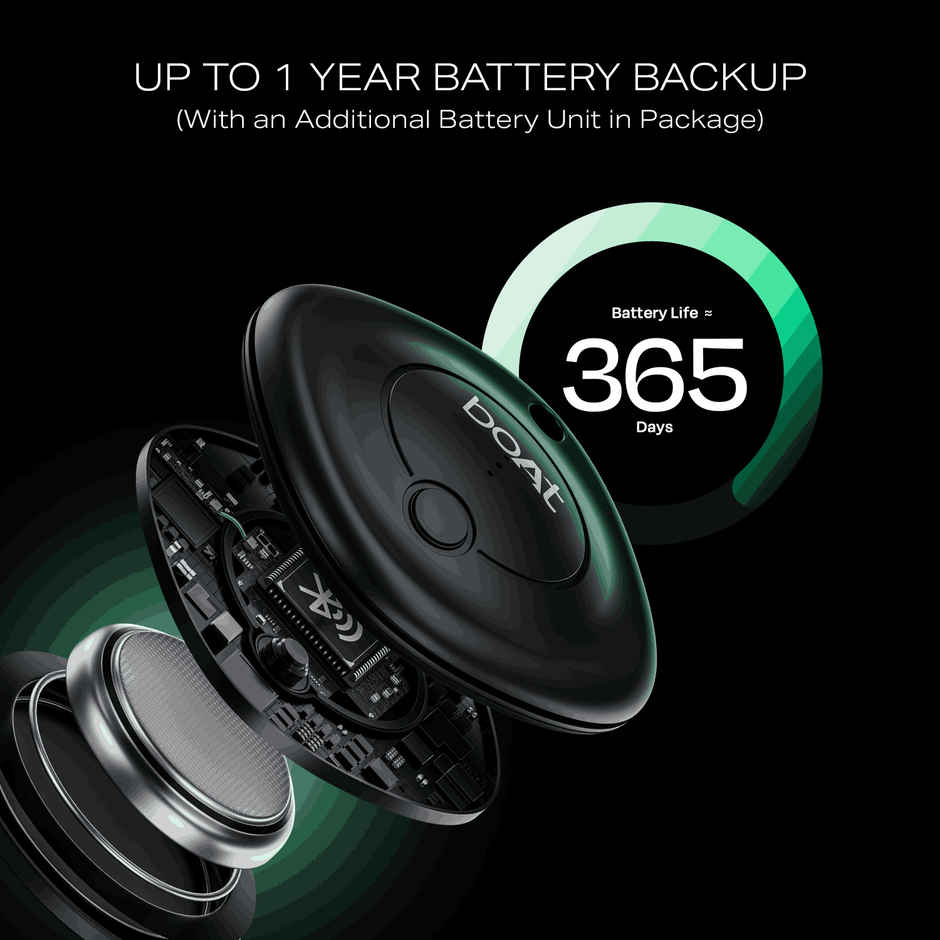 boAt Tag (Black), 80dB Detection Alarm | Upto 1 Year Battery Life