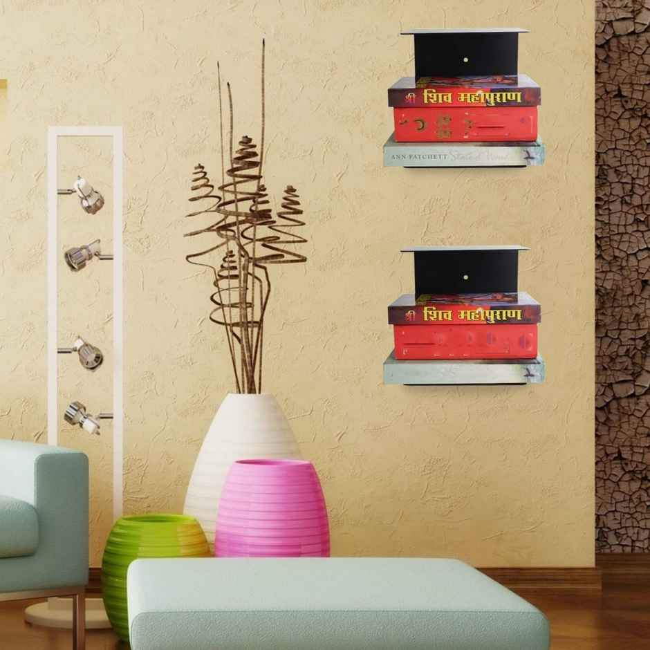 Go Hooked Metal Wall Mounted Book Shelves - Black