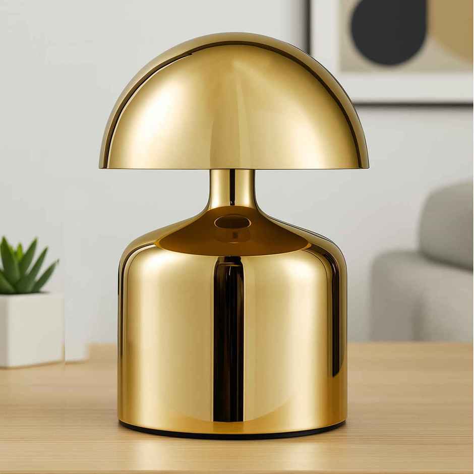 Homesake Metal Mushroom Table Lamp | Portable Dimmable | Touch Control Wireless Charging | Gold