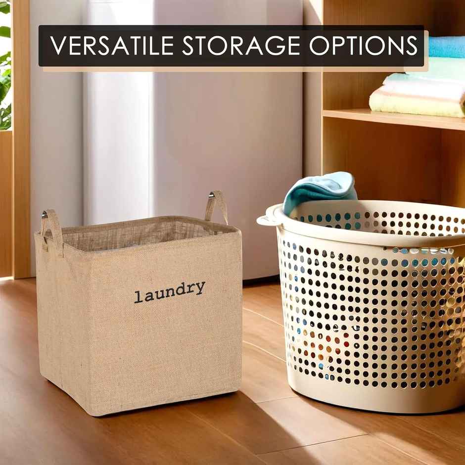 Kuber Industries | 55 L | Jute Foldable Laundry Basket with Handles | Small | Brown