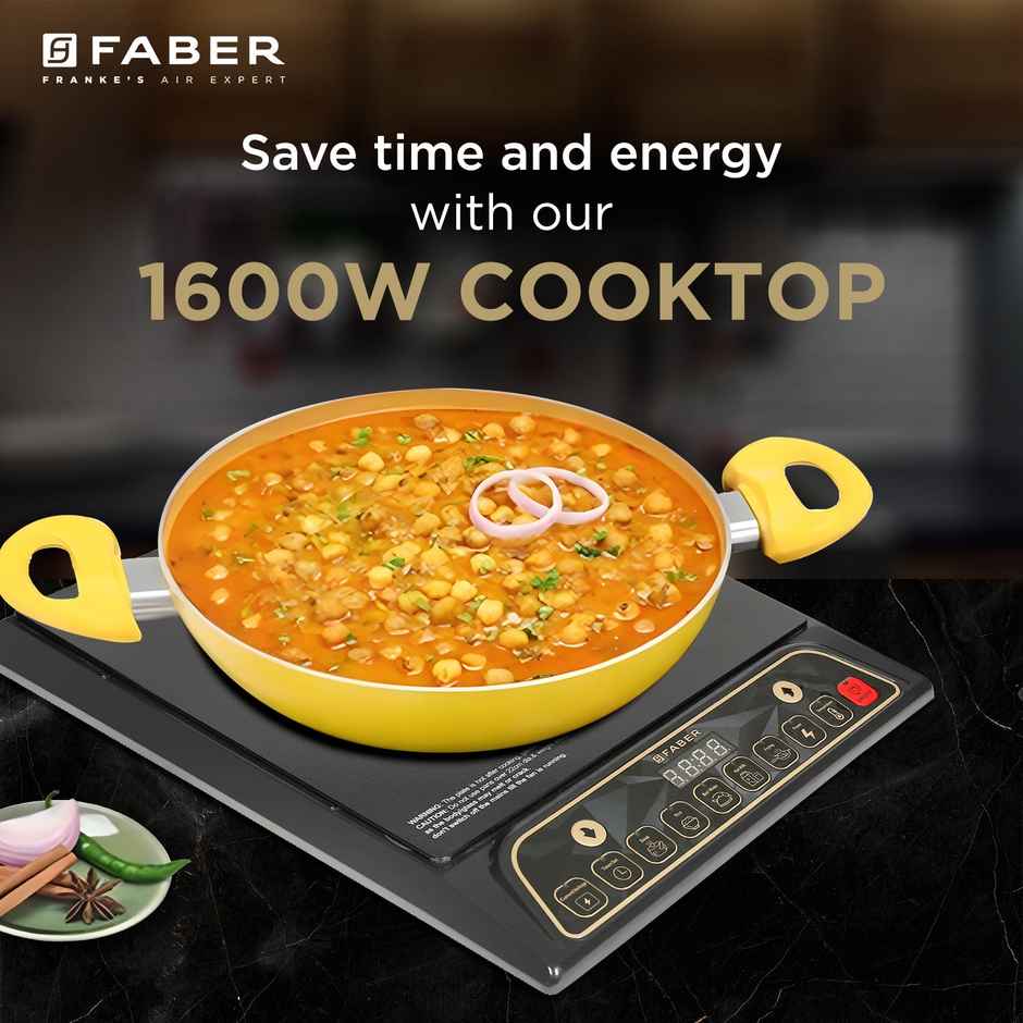 Faber Zion 1600W Induction Stove | 5 Auto-Cook Functions | LED Display Touch Control | Black