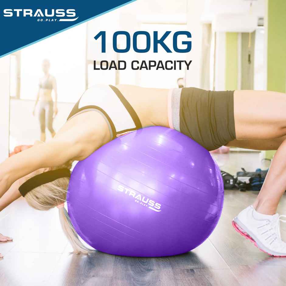 Strauss Rubber Anti-burst Gym Ball | Round Shape | 65 Cm | Purple