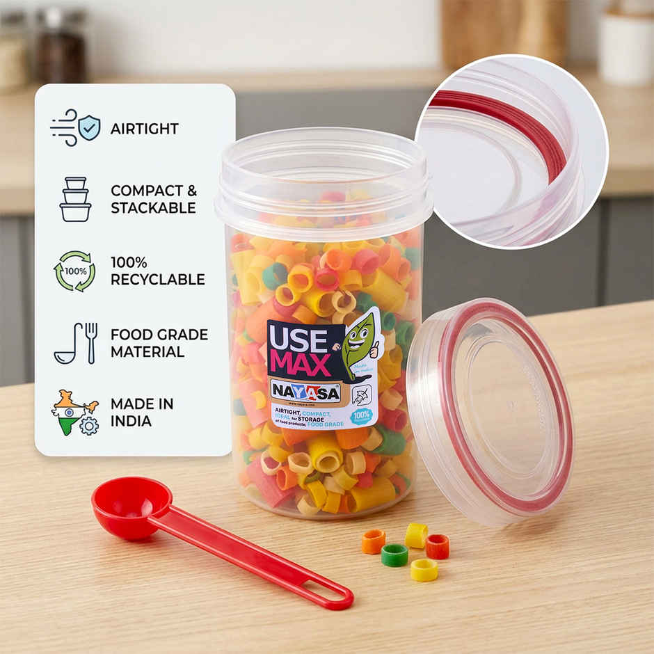 Nayasa Use Max Glaze BPA Free Food Grade Airtight Kitchen Storage Stackable Containers | Pink - 700 ml
