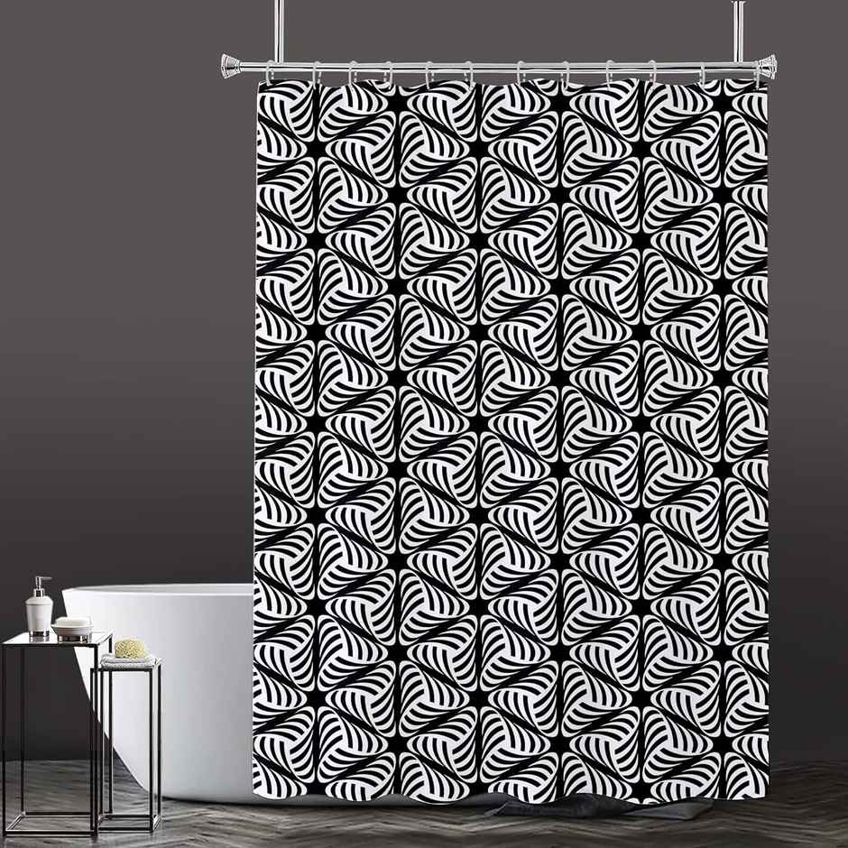 Lushomes Shower Curtain - Black/White | Printed Swirly Triangles | Water-Repellent | 72 x 80 inch