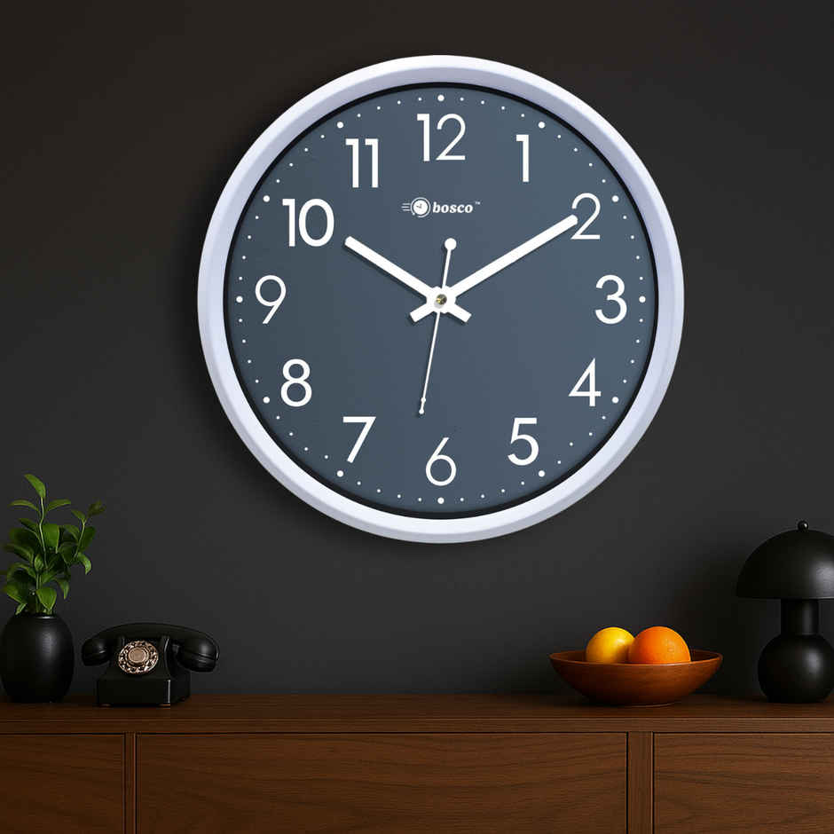 Bosco Decorative Silent Black Elegant 30 CM Modern Design Round Wall Clock BWC 1245