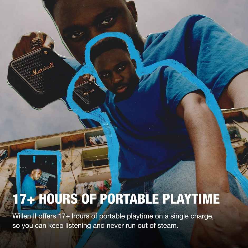 Marshall Willen II Portable Bluetooth Speaker - 17+ Hours Playtime, Dust & Waterproof - Black & Brass