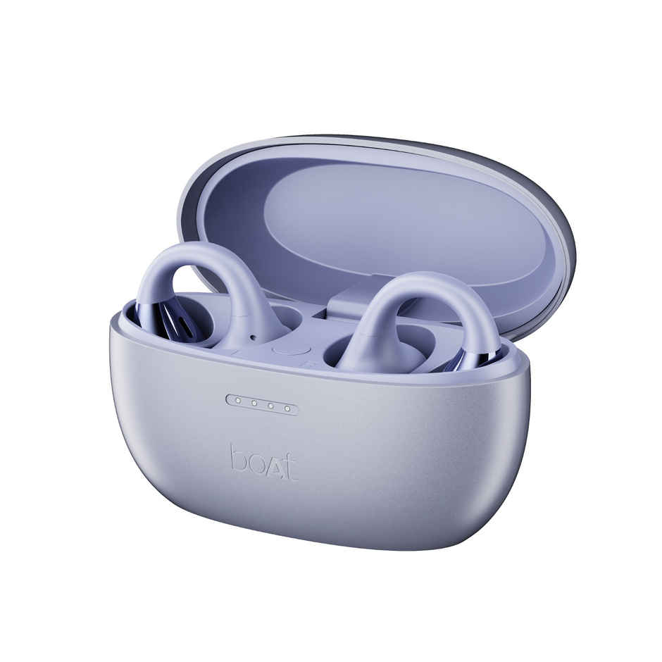 boAt Airdopes Loop TWS Earbuds w/ Air Conduction Technology, Clip-On Fit, 50H (Lavender Mist)