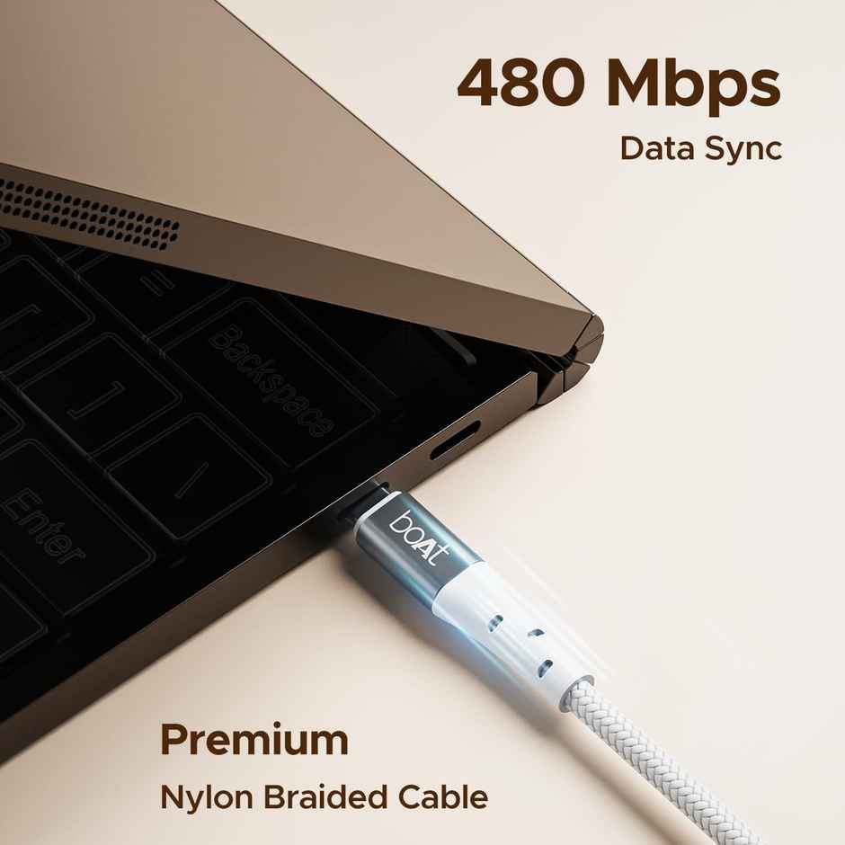 boAt Type-C Cable w/ 60W/3A PD Fast Charging & 480 Mbps Data Transmission - Type-C C300 (White)
