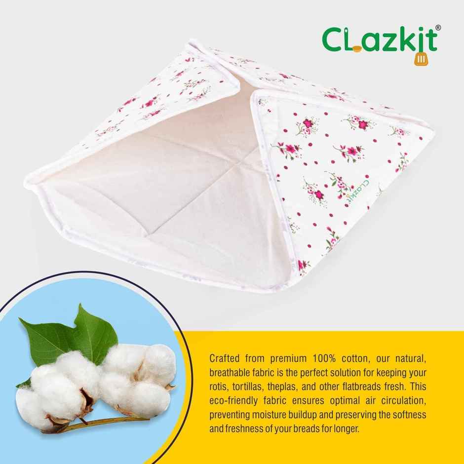 Clazkit Set of 4 Roti Chapati Cover 100% Cotton Traditional Roti Rumals Tortilla Covers-Square