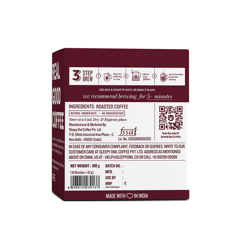 Sleepy Owl Dark Roast Hot Brew Coffee Bags