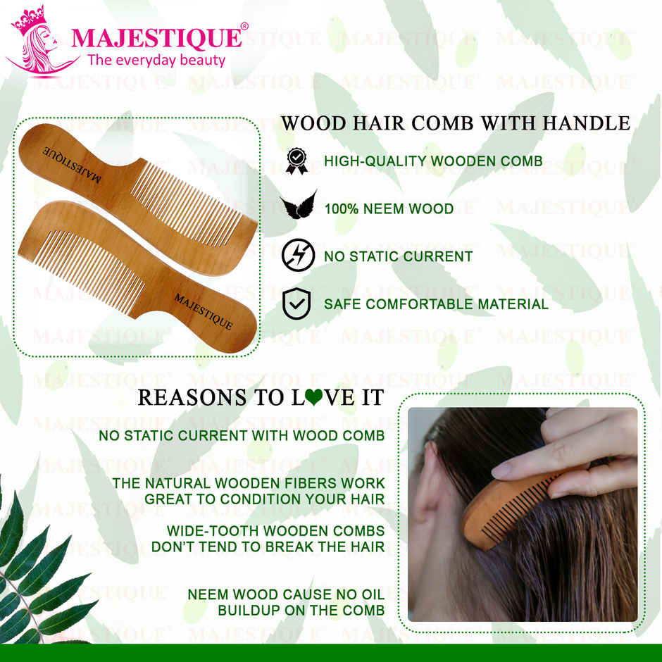 Majestique Men and Women Anti-Static & No Snag Wooden Hair Handle Comb
