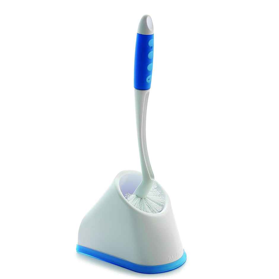 Cello Kleeno Angular Toilet Brush with Storage, Blue & White | Rubberised Handle For Firm Grip