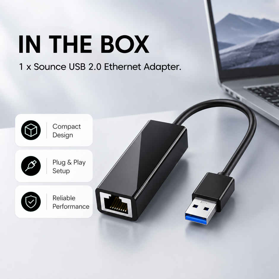 Sounce Usb 2.0 To Rj45 Ethernet Adapter, Usb To 10/100/1000 Gigabit Ethernet Lan Network Adapter, Black
