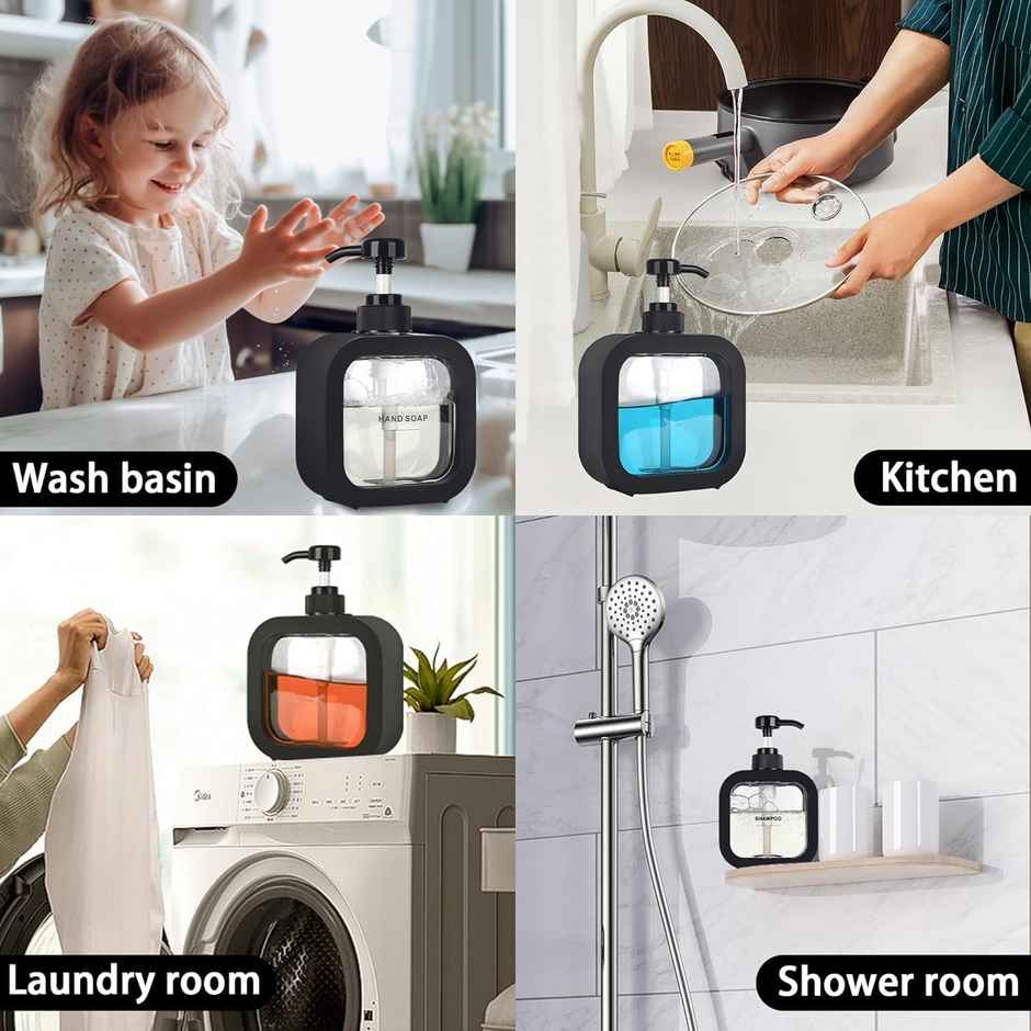 Perpetual Handwash Soap Dispenser for Wash Basin, 2 Pcs Refillable (Black)