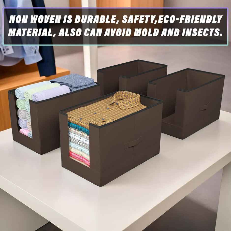 Kuber Industries Pack of 4 Non Woven Shirt Organizer for Wardrobe | Foldable Stacker | Brown