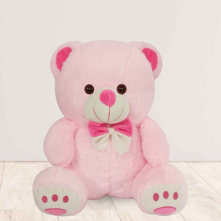Webby Plush Cute Sitting Teddy Bear Soft Toys with Neck Bow and Foot Print, Pink 35 cm