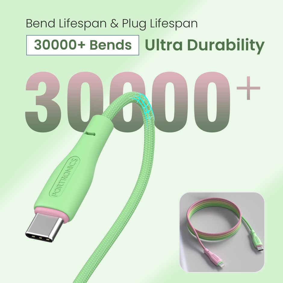 Portronics HUE X 20W Type C to 8 Pin Dual Tone 1Mtr Cable Green+Pink