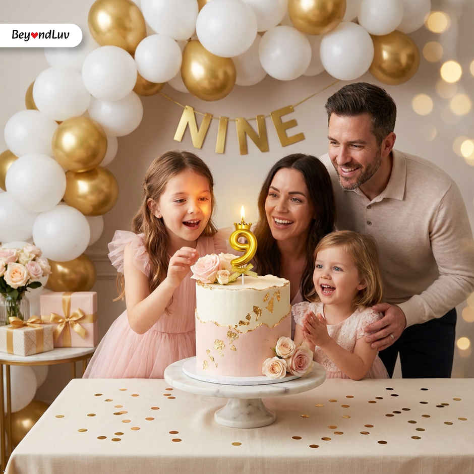 BeyondLuv Candles for Kids Birthday Party 9 Golden Number Candle With Crown