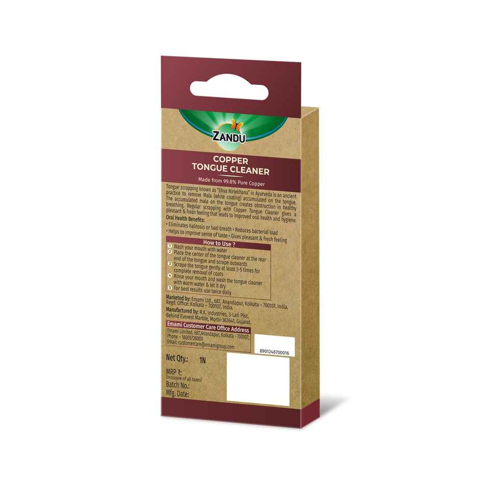 Zandu Copper Tongue Cleaner, An Anti-Microbial Tongue Cleaner For Managing Oral Health