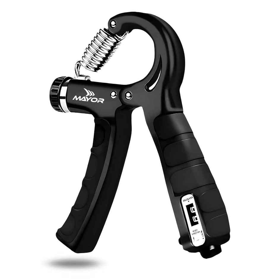 Mayor Adjustable Hand Grip with Counter for Gym Workout | Finger Exercise Hand Gripper | Black