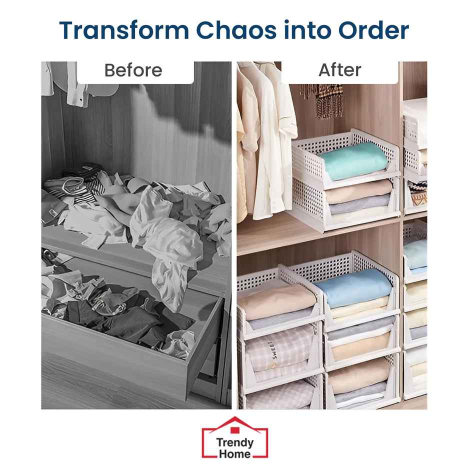 Senego by Trendy Home Folding Wardrobe Clothes Organizer - Pack of 2, Stackable (White)