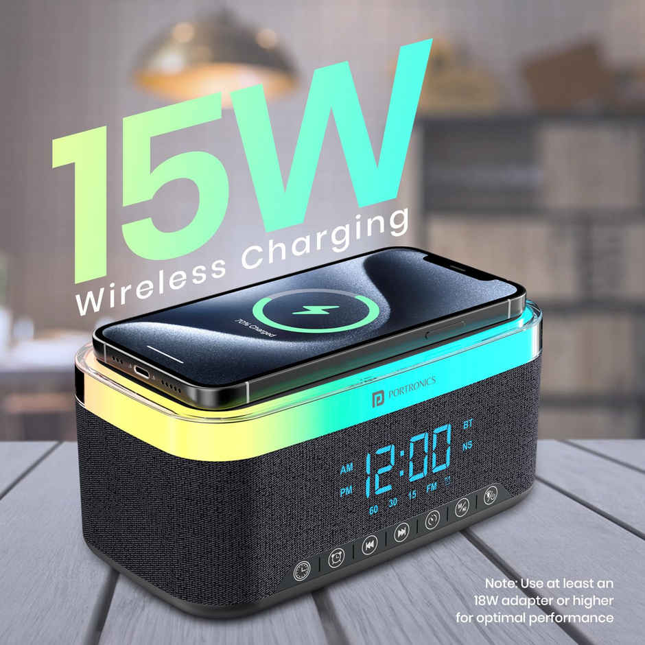 Portronics Trifusion 16W HD Sound Bluetooth Speaker with 15W Wireless Charging | Black