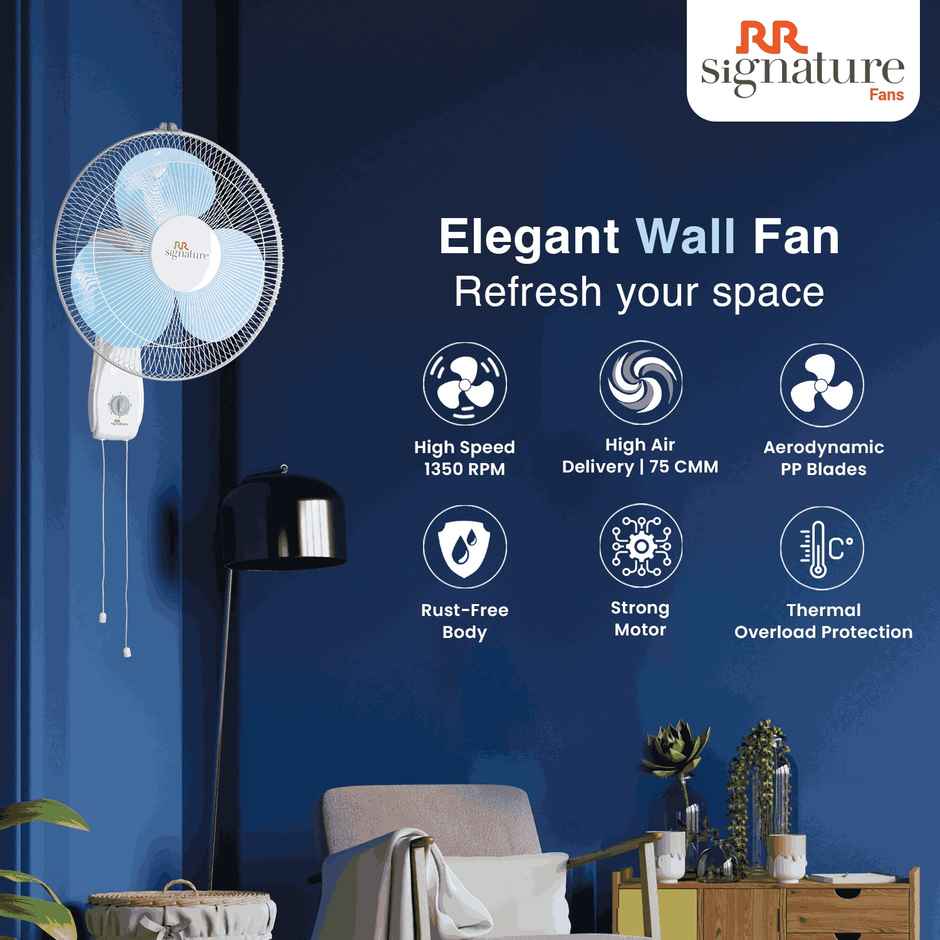 RR Signature Zello Wall Fan, 400mm, Normal Speed, White & Blue
